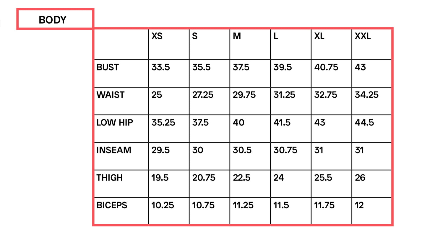 Measurement Chart in inches