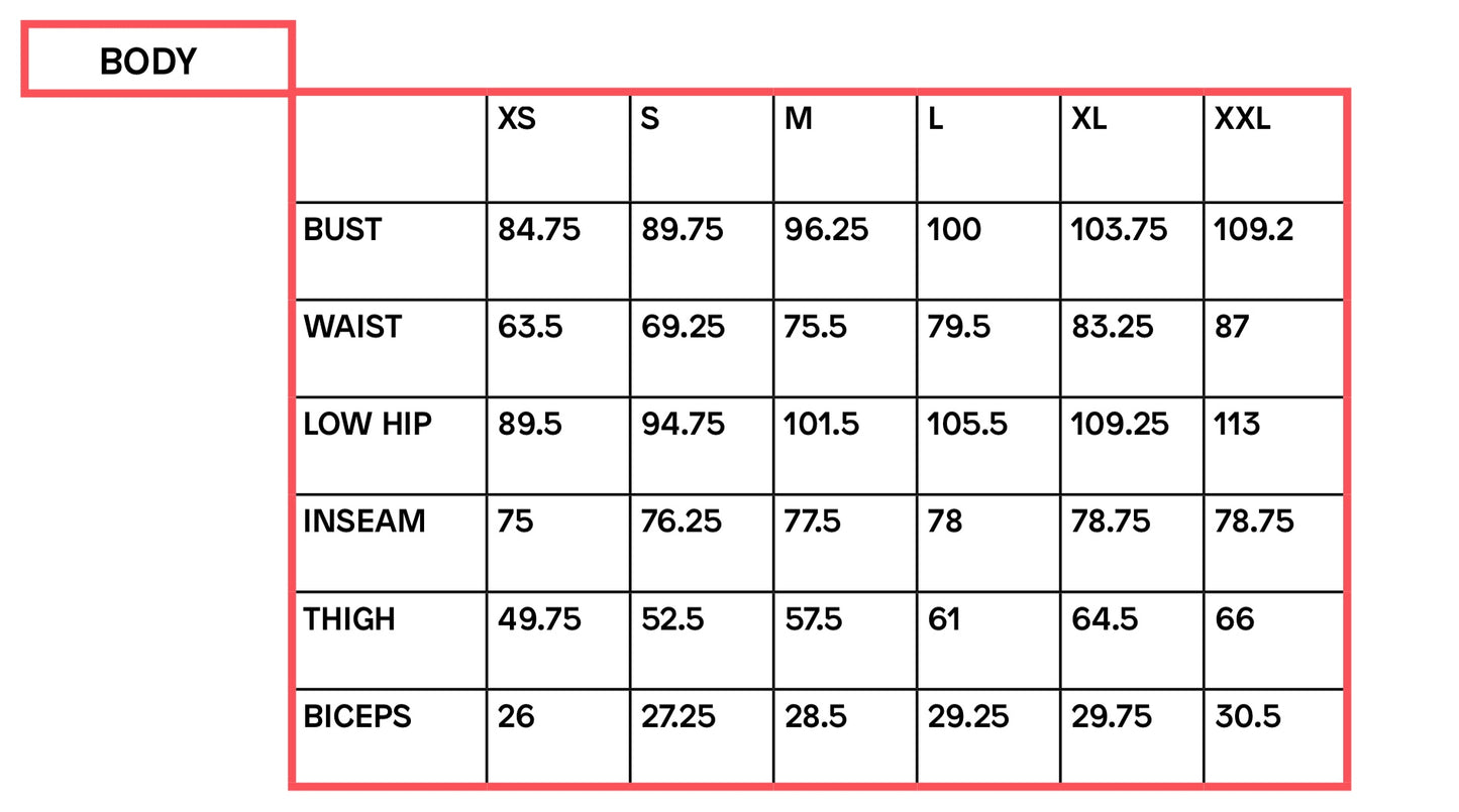 Measurement Chart in cm