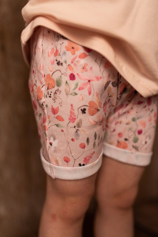 Pink floral print girl's summer shorts
