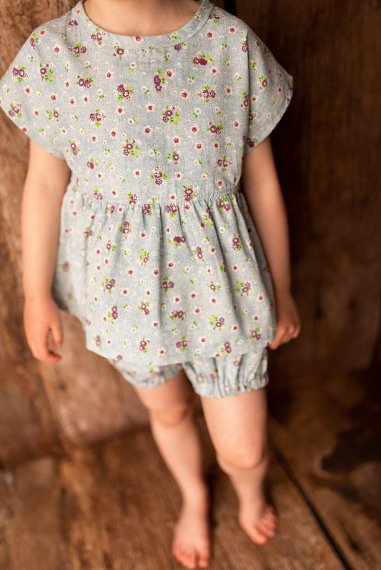 Chambray Denim Blouse & Bloomers Set