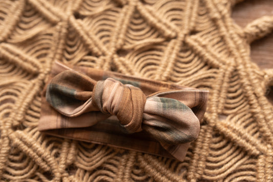 Beige Tartan Head Bow Newborn