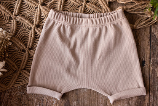 Latte Organic Ribbed Jersey Harem Shorts