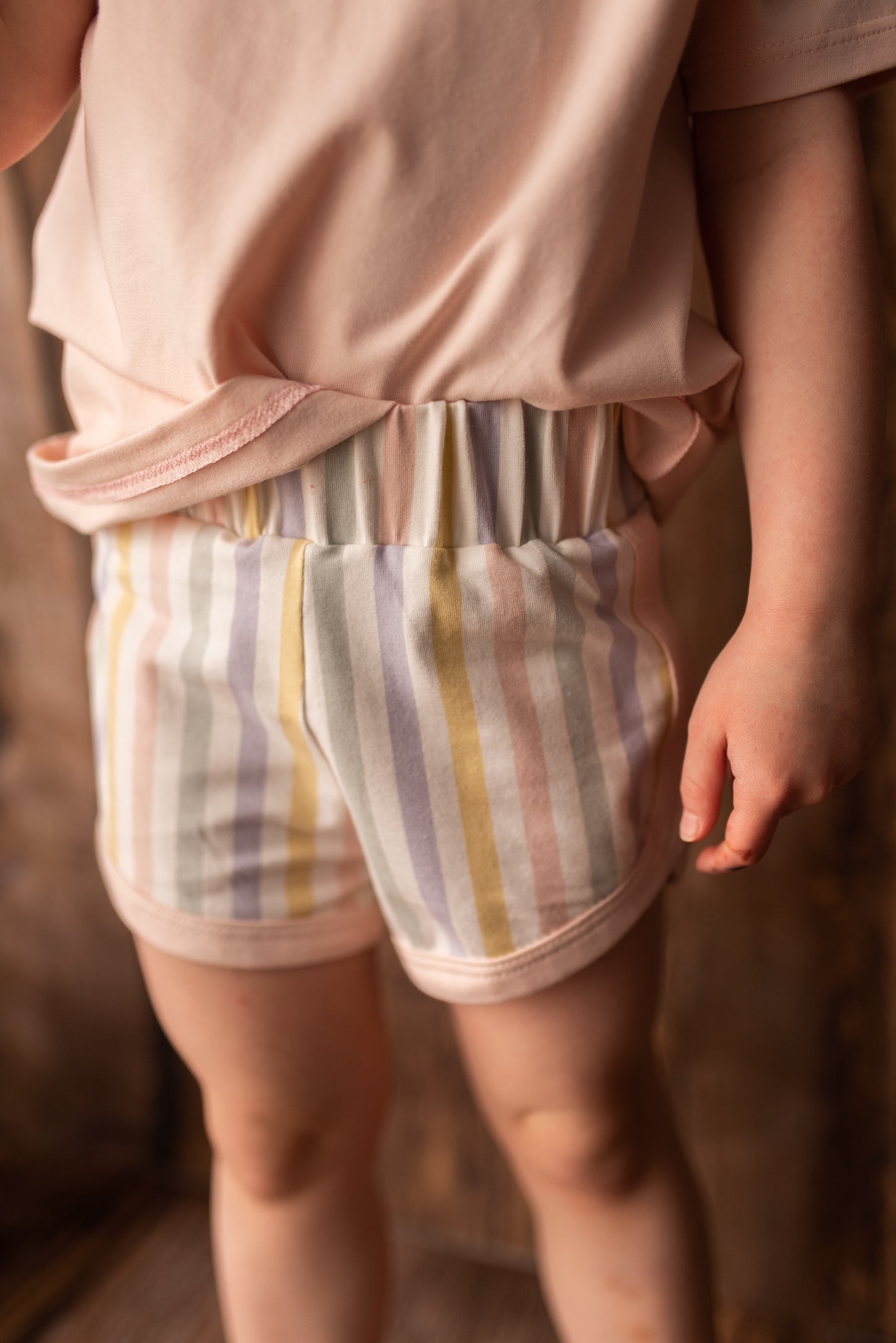 Pastel candystripe girl's retro shorts and t-shirt summer set, handmade summer outfit